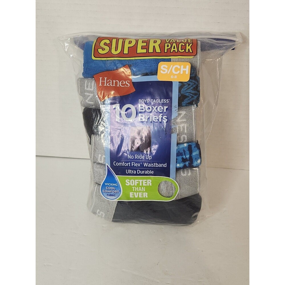 Boy's Size S 6-8 Hanes Briefs 10 Pair Underwear Boxer Briefs Tagless Boy Briefs